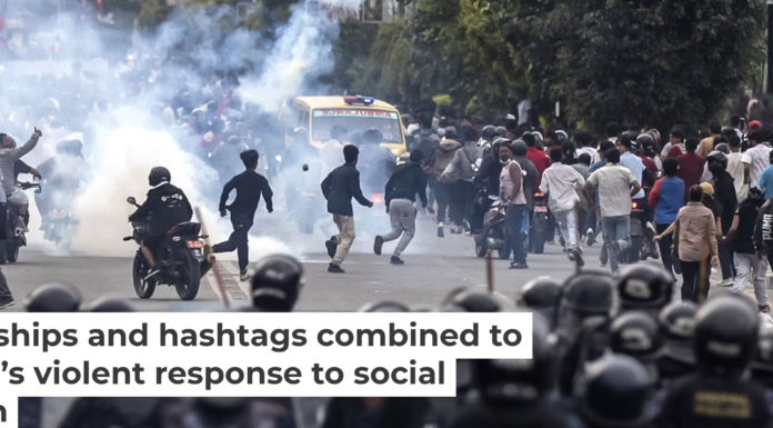 Riot police fire tear gas into crowds of demonstrators in Kathmandu on Sept. 8, 2025. Prabin Ranabhat/AFP via Getty Images